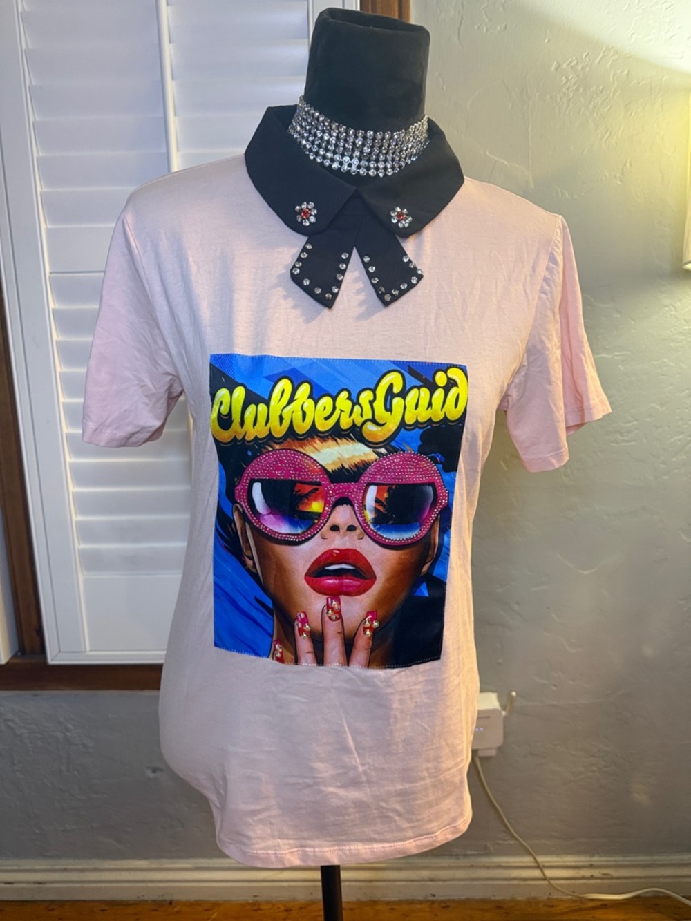 Graphic Pink Tee with Bold Sunglasses Print